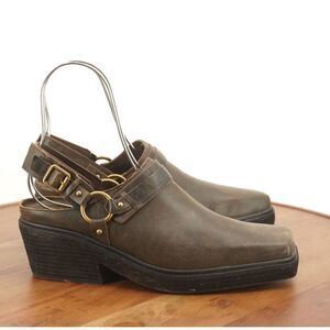 Worn ONCE Jeffrey Campbell Womens Rockaways Mules Square Toe Brown Leather